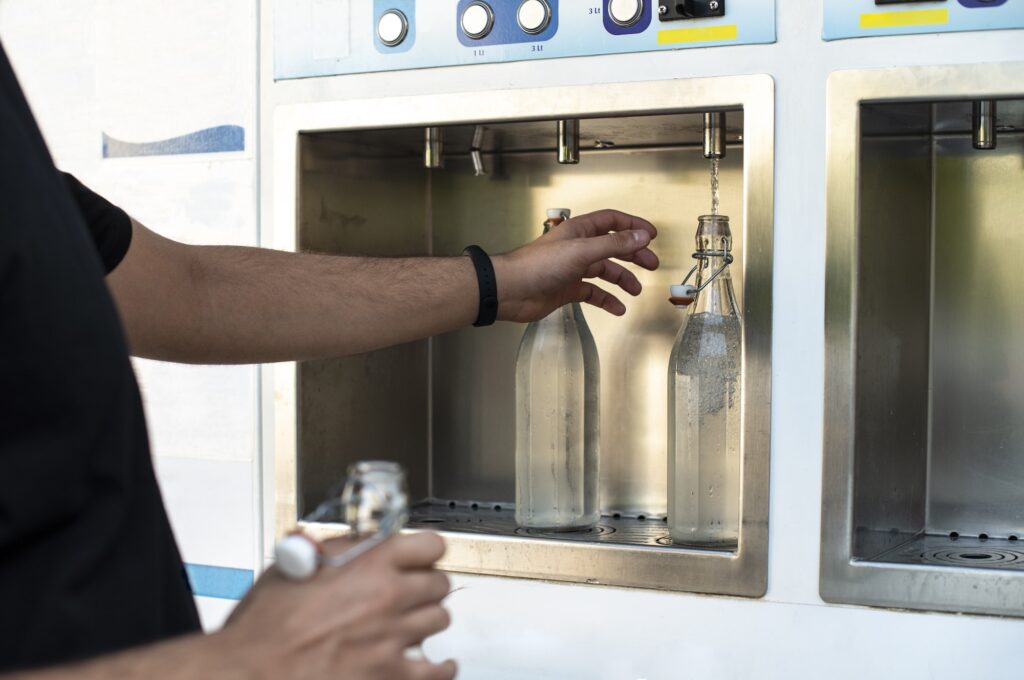 Mineral Water machine on the street. Pay and load drinking water